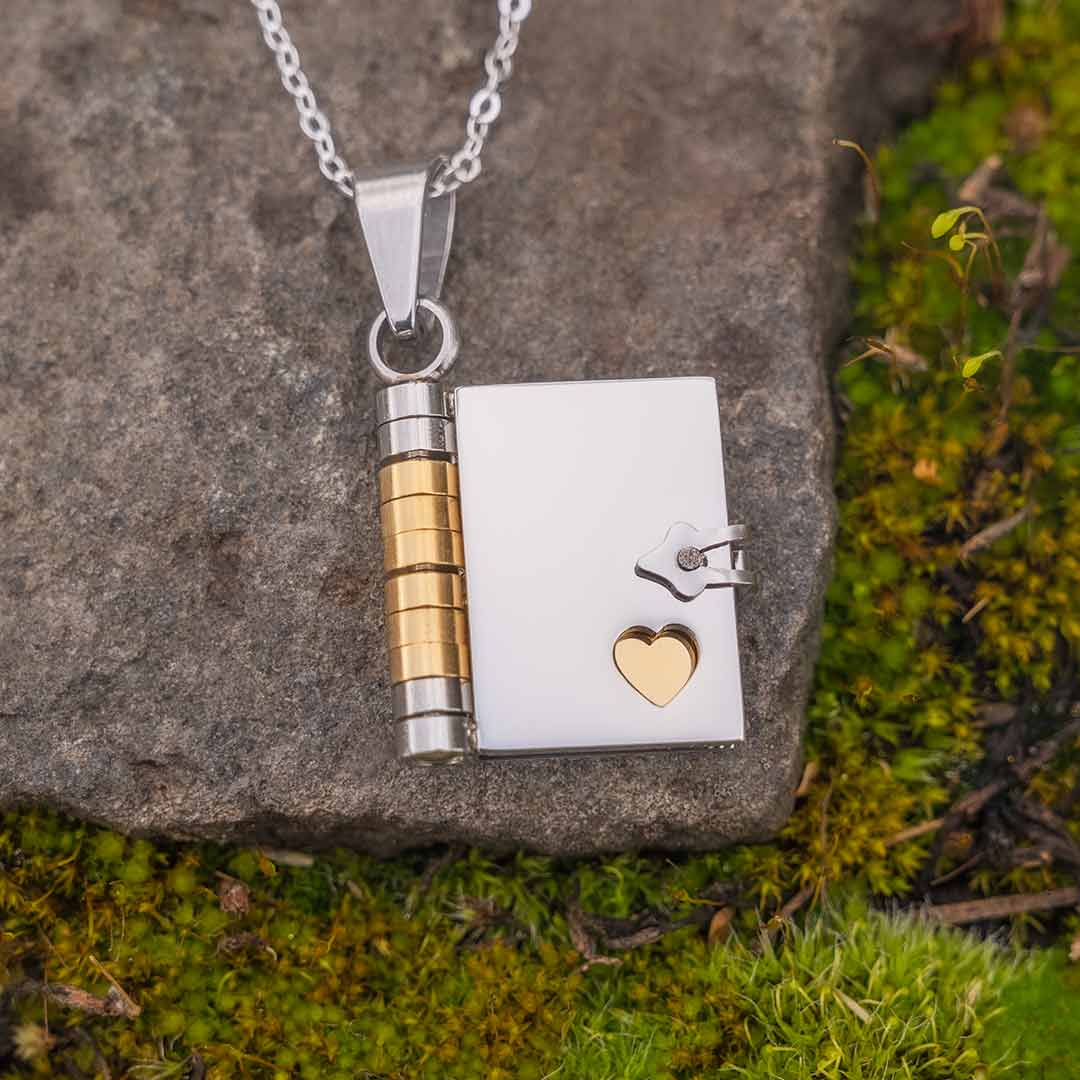 Tiny Book Pendant Necklace with Pages