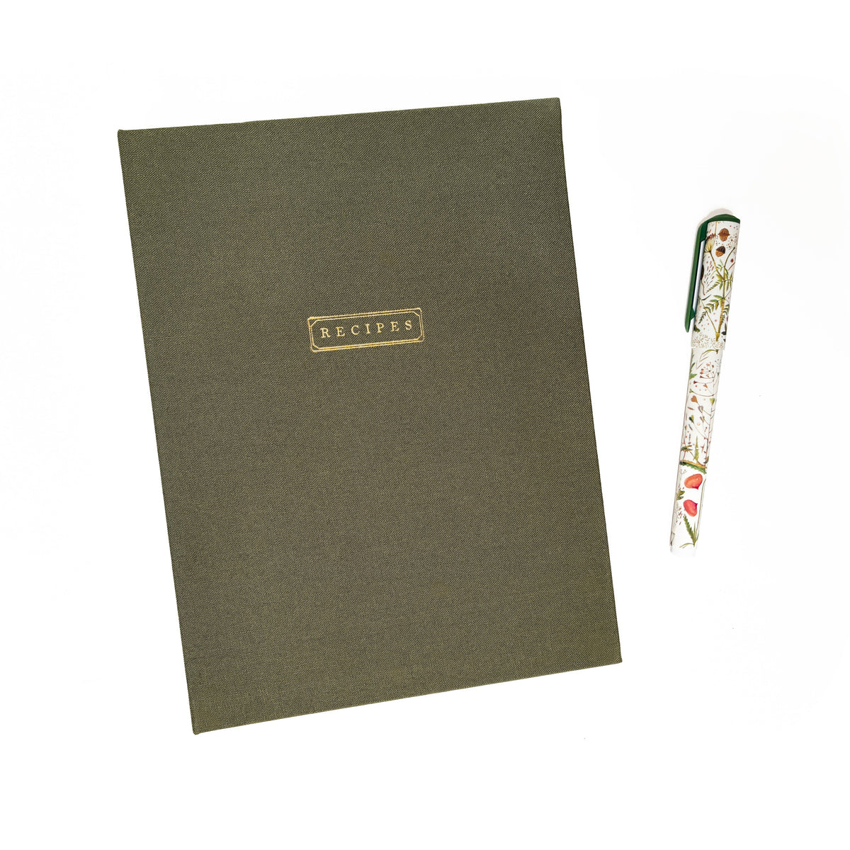 Olive Green Linen Recipe Binder | Gold Foil Cover