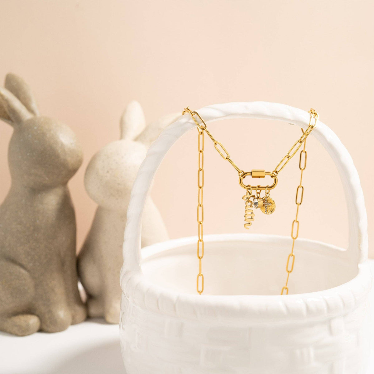 18K Gold PVD Paperclip Carabiner Necklace: Gold