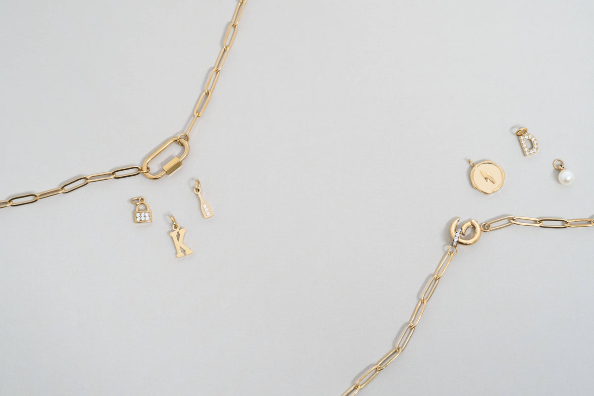 18K Gold PVD Paperclip Carabiner Necklace: Gold