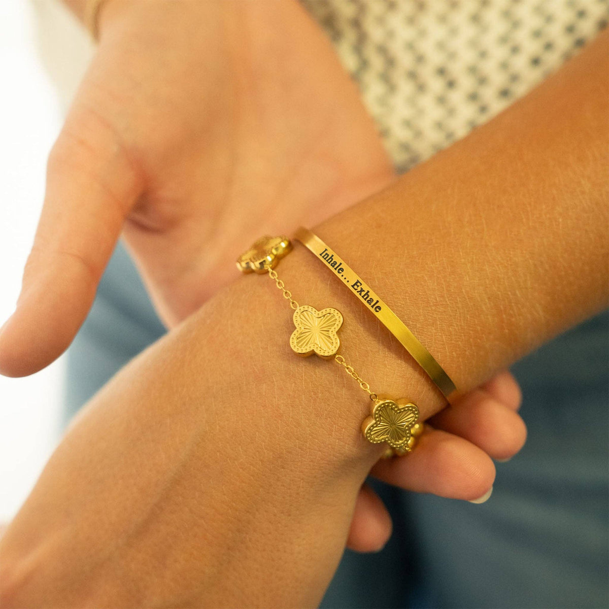 Inhale Exhale Engraved Bracelet: Stainless - Made in USA