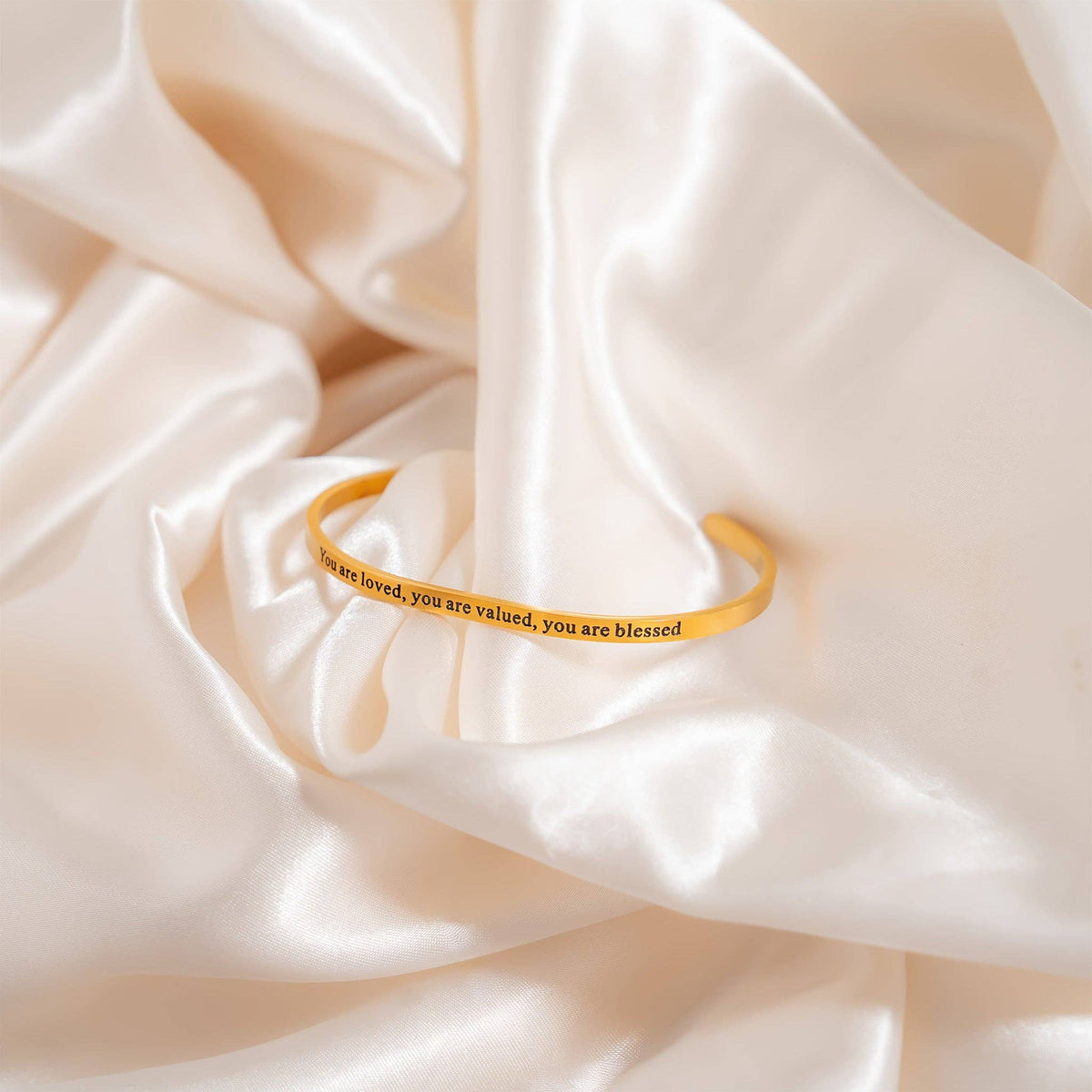 18K Gold PVD You are Loved Engraved Bangle Bracelet: Gold - Made in USA