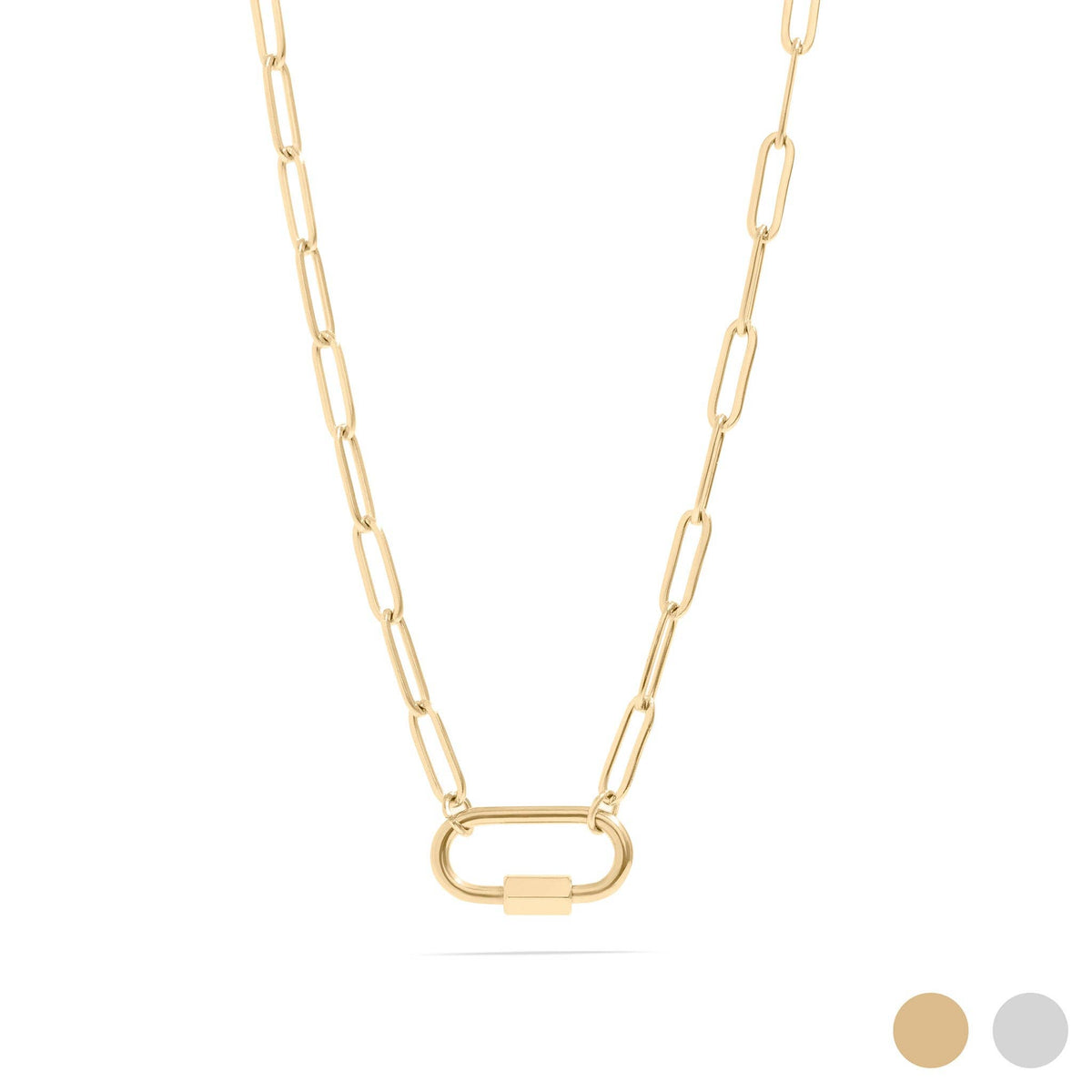 18K Gold PVD Paperclip Carabiner Necklace: Gold