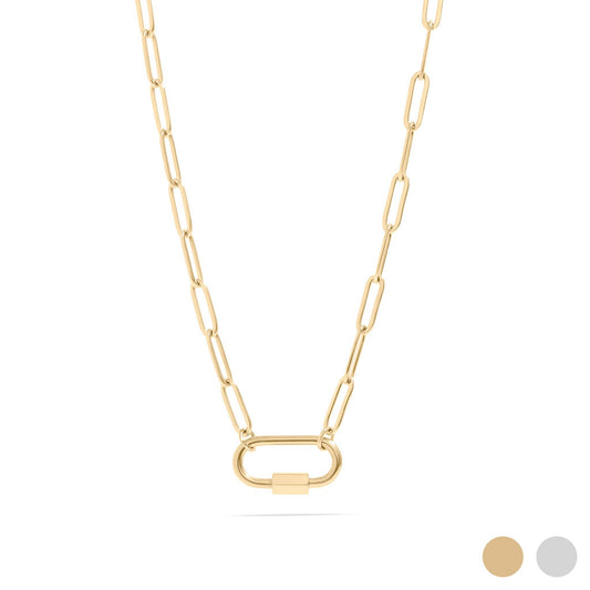 18K Gold PVD Paperclip Carabiner Necklace: Gold