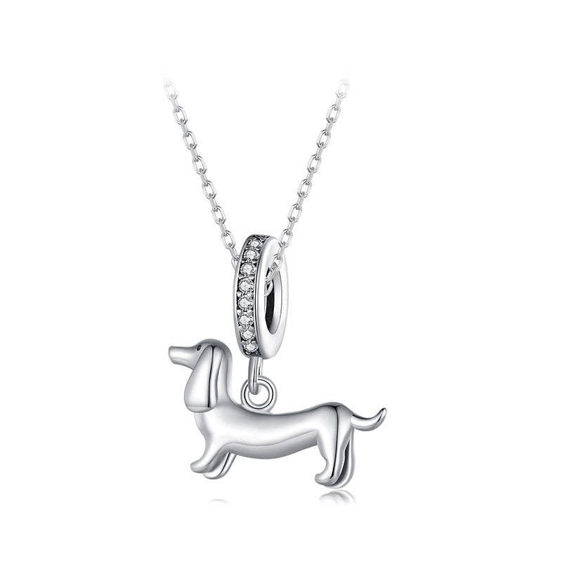 The Dog Who Follows You Everywhere Dachshund Necklace Hypoallergenic White Gold Plated