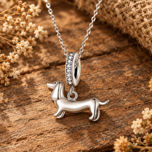 Dachshund Necklace Hypoallergenic White Gold Plated
