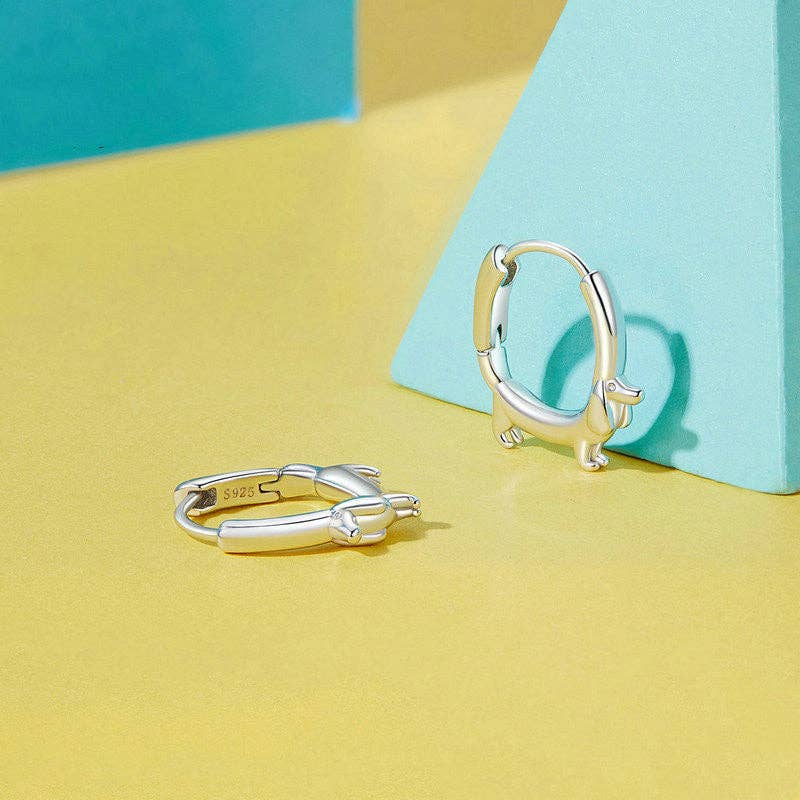 Dachshund Dog Hoop Earrings in 925 Sterling Silver: Gold Plated - Made in USA