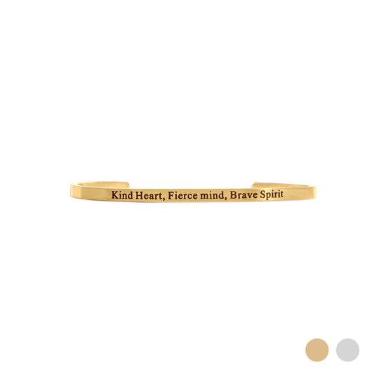18K Gold PVD Kind Heart Fierce Mind Engraved Bangle: Gold - Made in USA