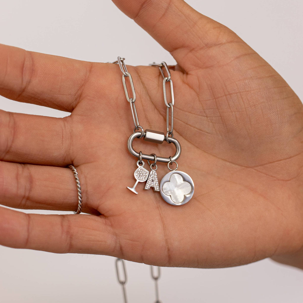 18K Gold PVD Paperclip Carabiner Necklace: Gold