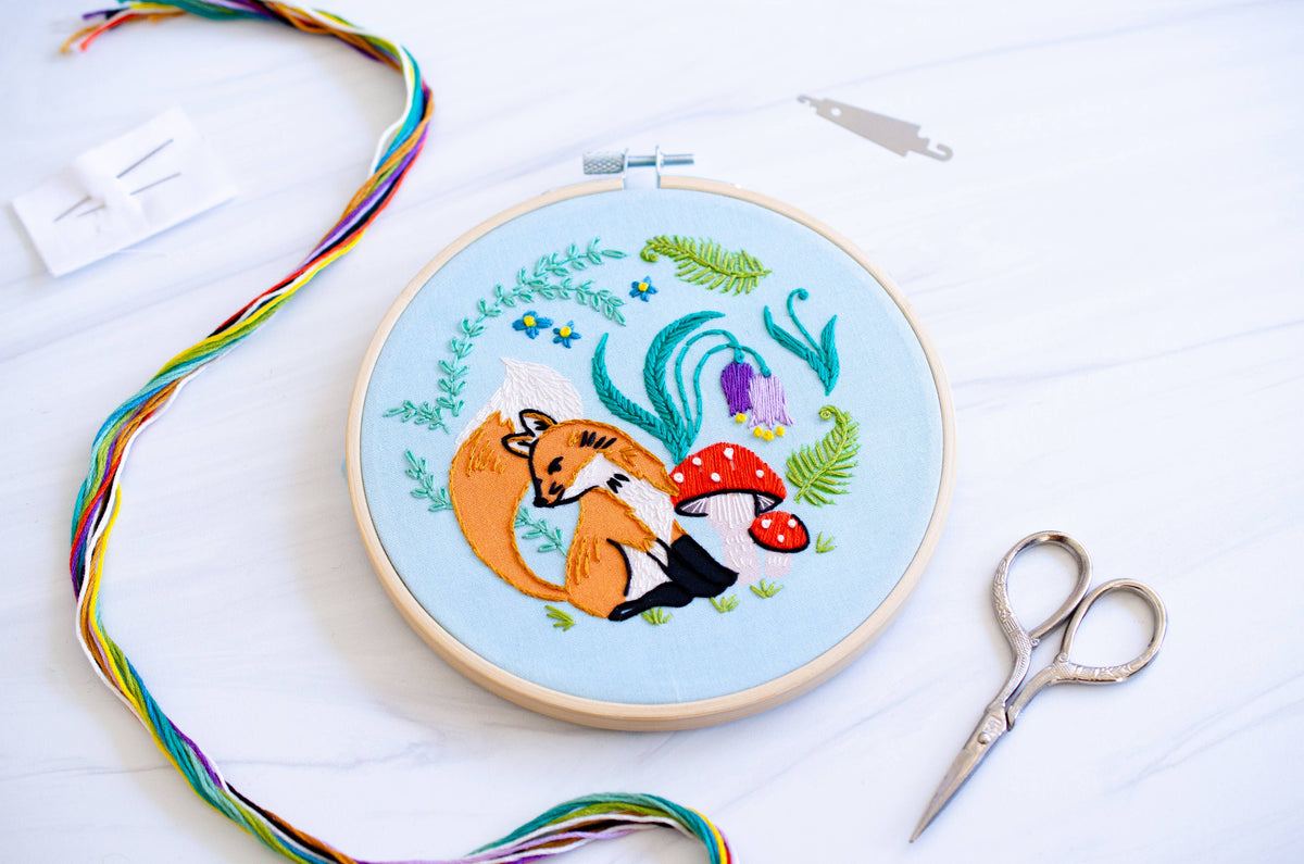 Enchanted Forest Fox and Mushrooms Embroidery Kit