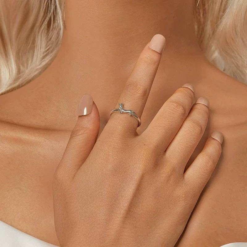 Dachshund Dog Bone Stacking 925 Sterling Silver Ring - Made in USA