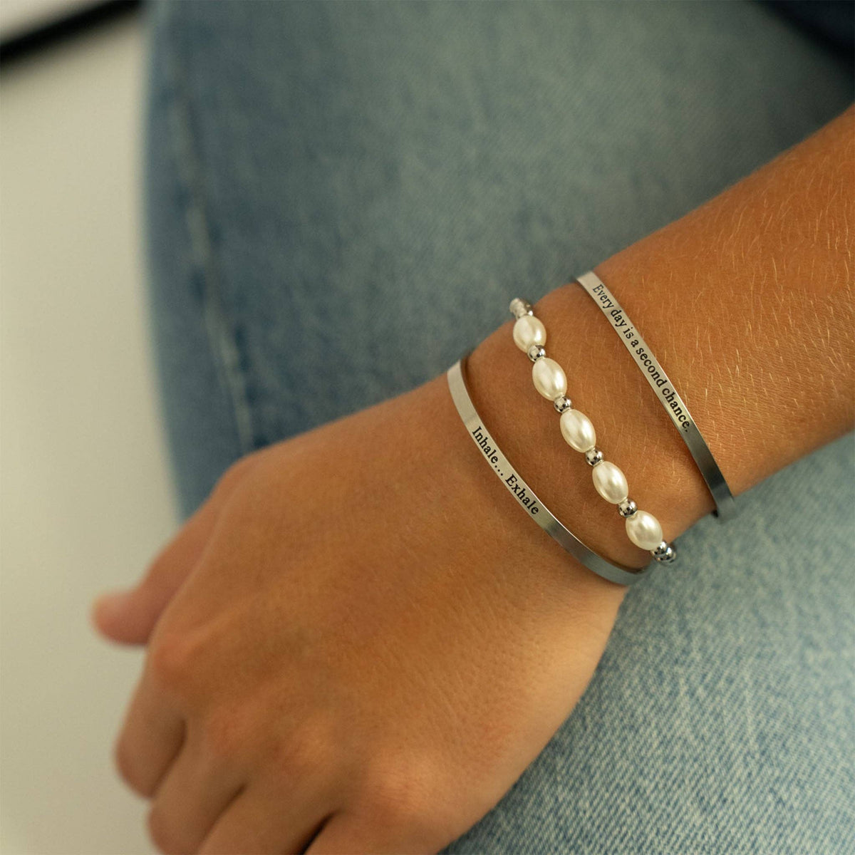 Inhale Exhale Engraved Bracelet: Stainless - Made in USA