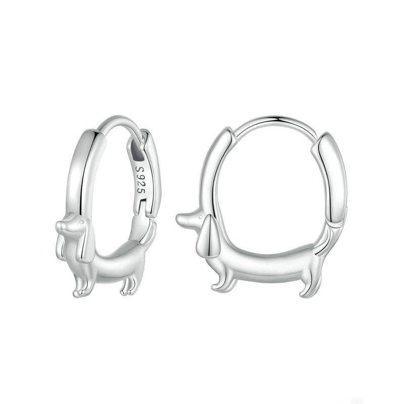 Dachshund Dog Hoop Earrings in 925 Sterling Silver: Gold Plated - Made in USA