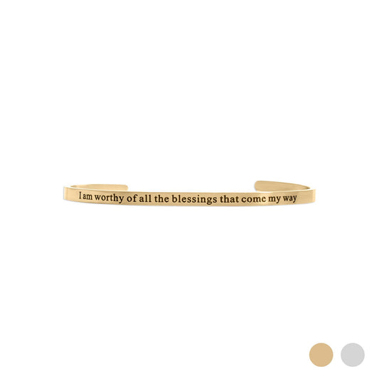 18K Gold PVD Worthy of Blessings Engraved Bangle Bracelet: Gold - Made in USA