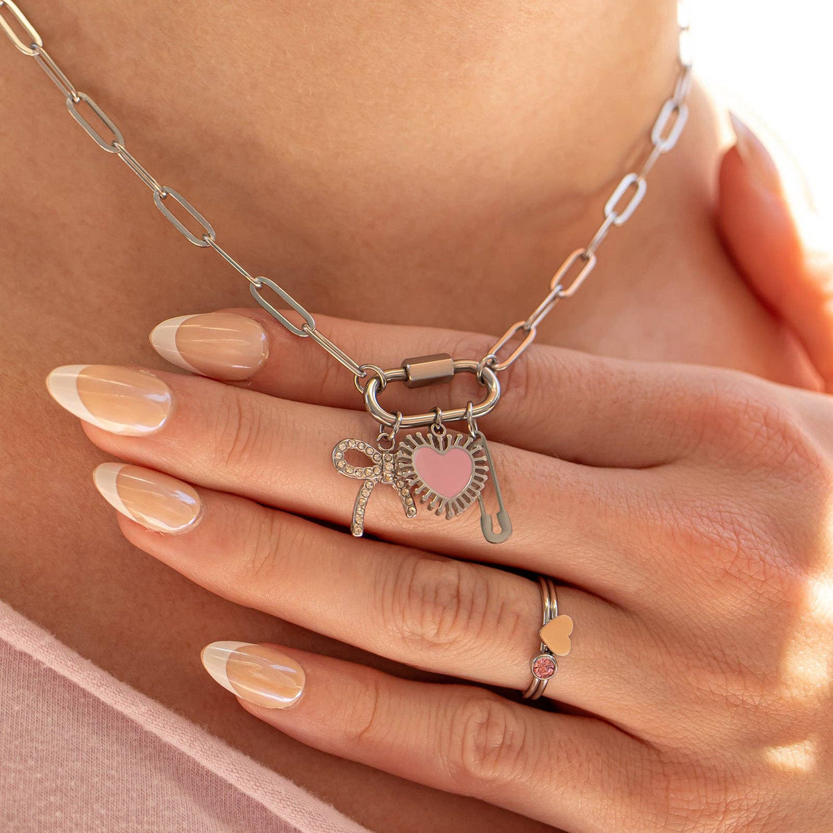 18K Gold PVD Paperclip Carabiner Necklace: Gold