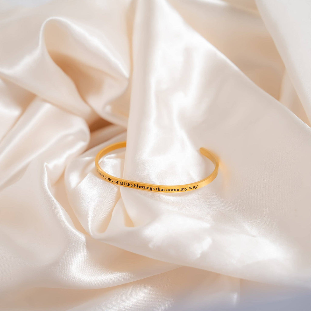 18K Gold PVD Worthy of Blessings Engraved Bangle Bracelet: Gold - Made in USA
