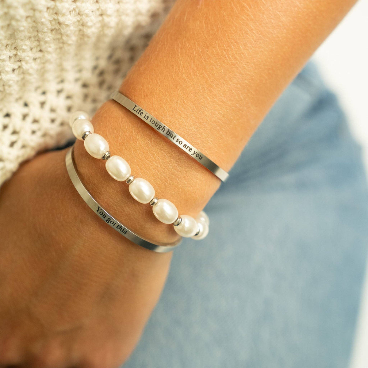 Life is Tough So Are You Engraved Bangle: Stainless - Made in USA