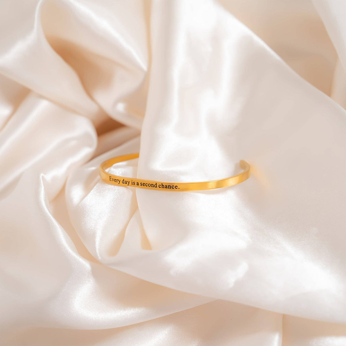 Every day is a second chance. Engraved Bracelet: Stainless - Made in USA