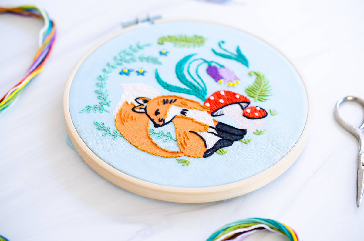 Enchanted Forest Fox and Mushrooms Embroidery Kit