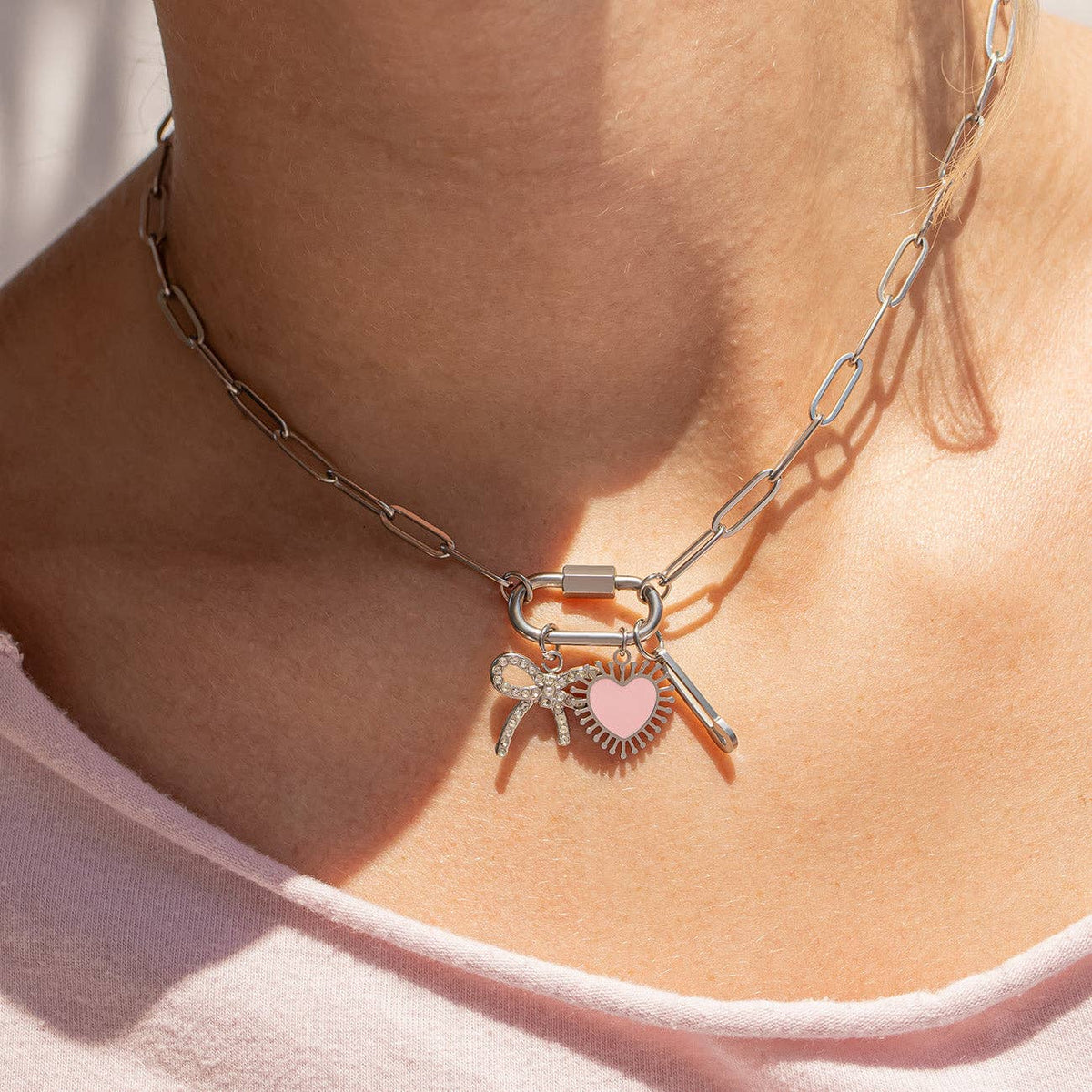 18K Gold PVD Paperclip Carabiner Necklace: Gold