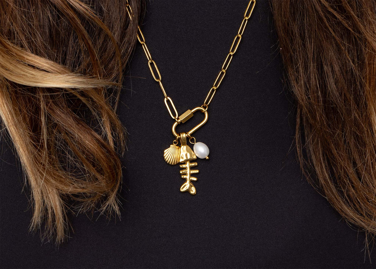 18K Gold PVD Paperclip Carabiner Necklace: Gold