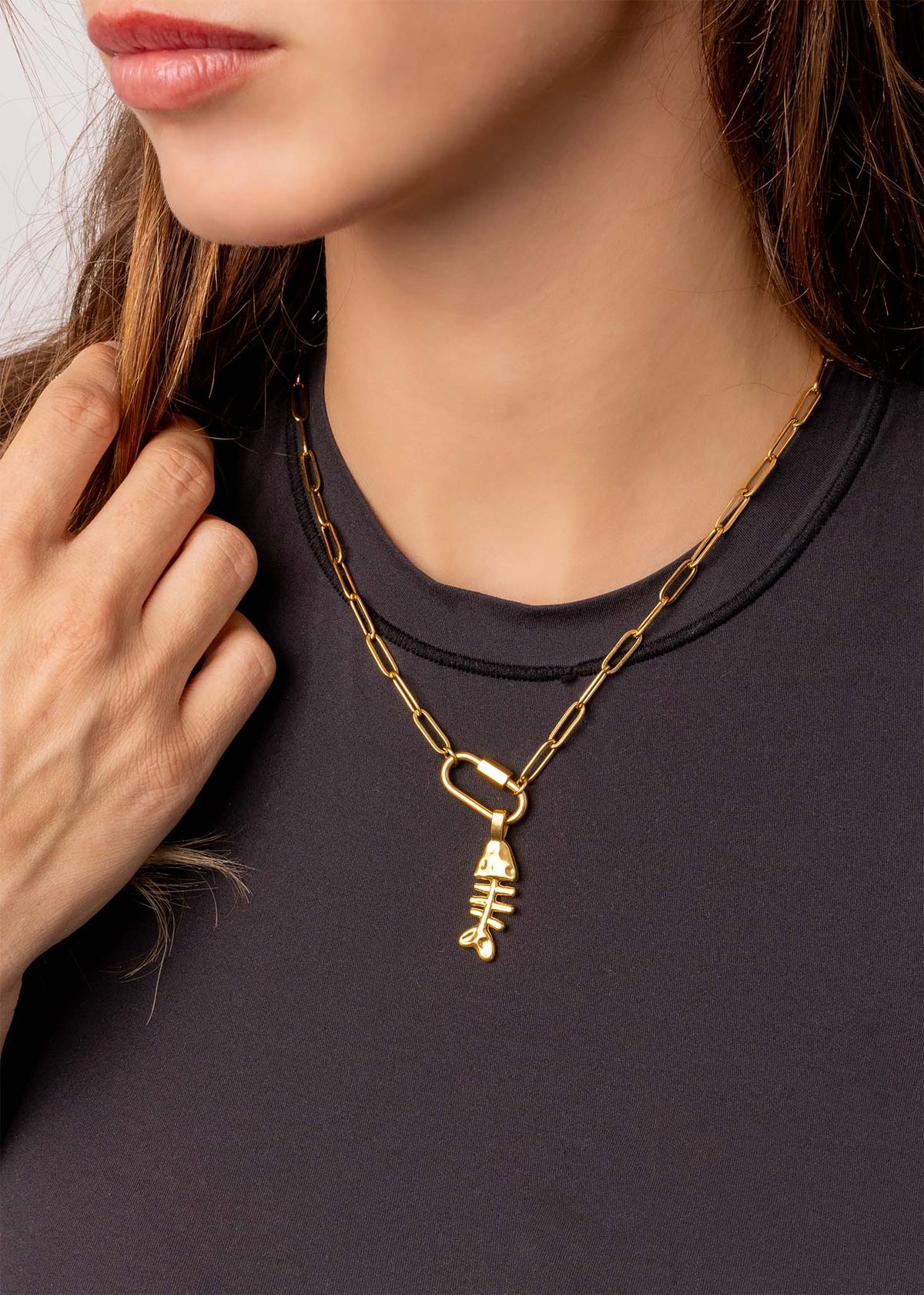 18K Gold PVD Paperclip Carabiner Necklace: Gold