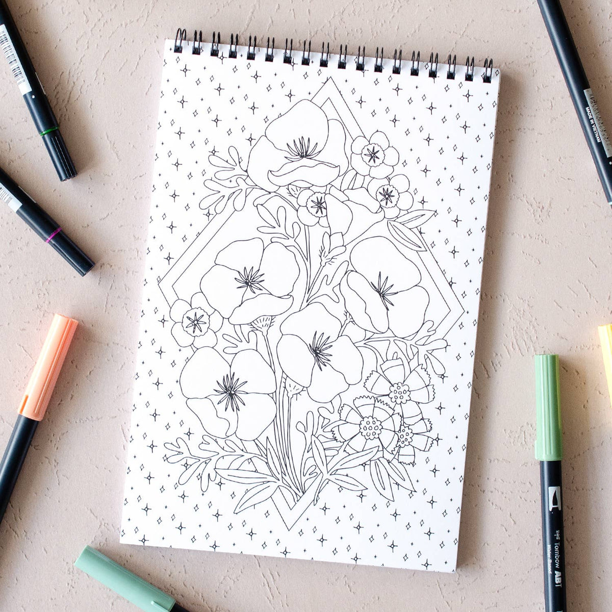 Wildflowers Premium Coloring Book - Made in USA