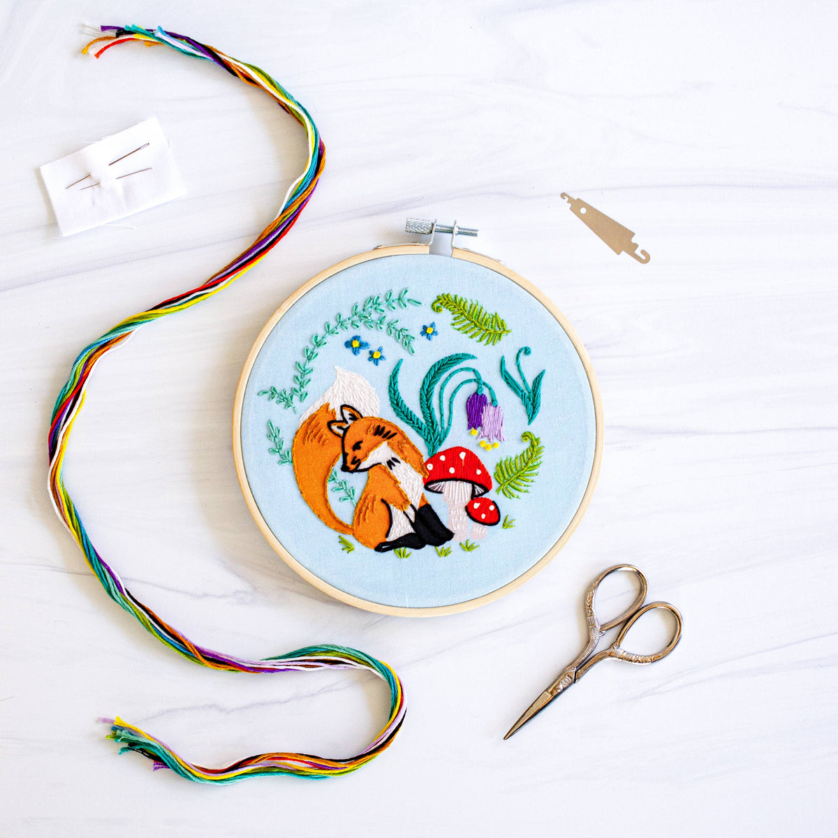 Enchanted Forest Fox and Mushrooms Embroidery Kit