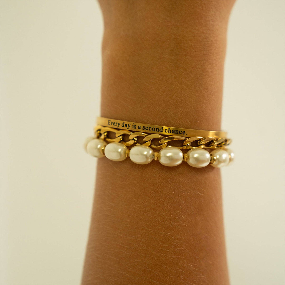 Every day is a second chance. Engraved Bracelet: Stainless - Made in USA