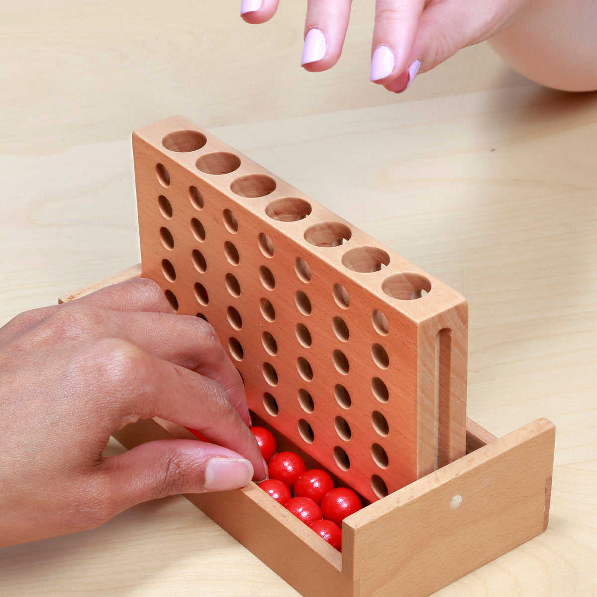 Travel-Size Beechwood 4 in a Row Game