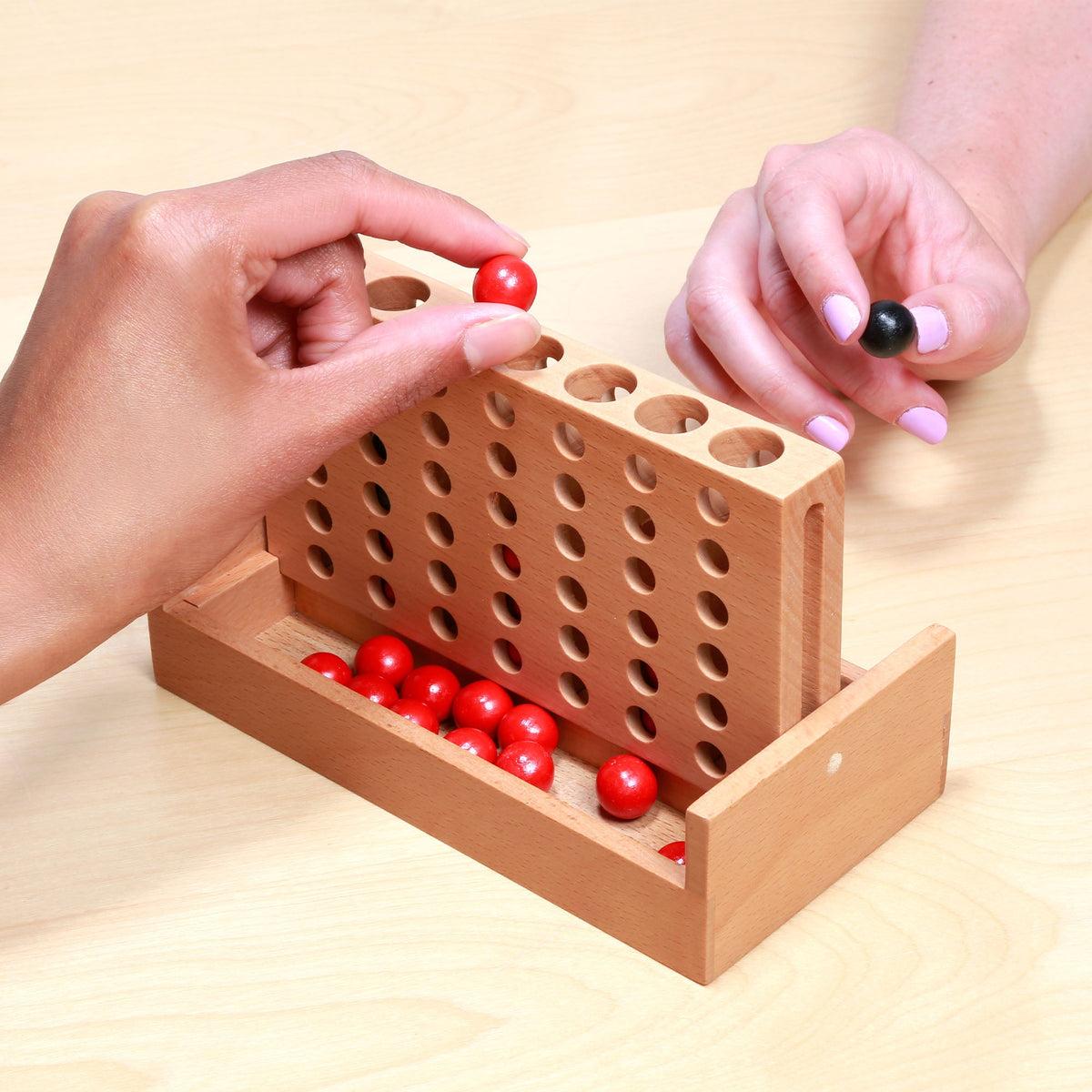 Travel-Size Beechwood 4 in a Row Game