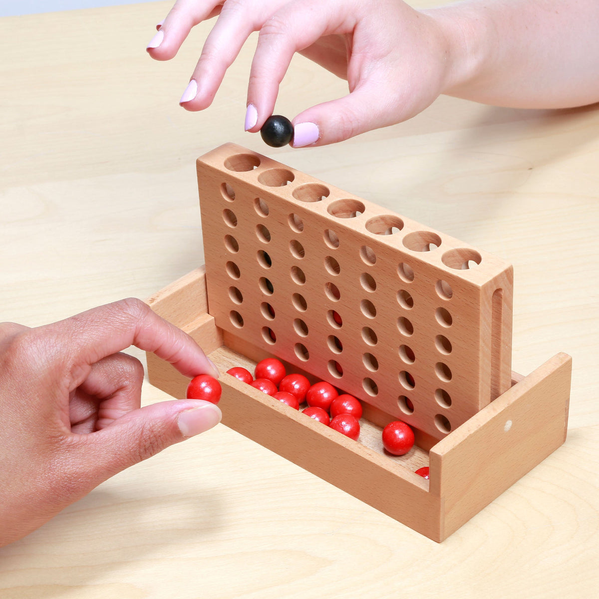 Travel-Size Beechwood 4 in a Row Game