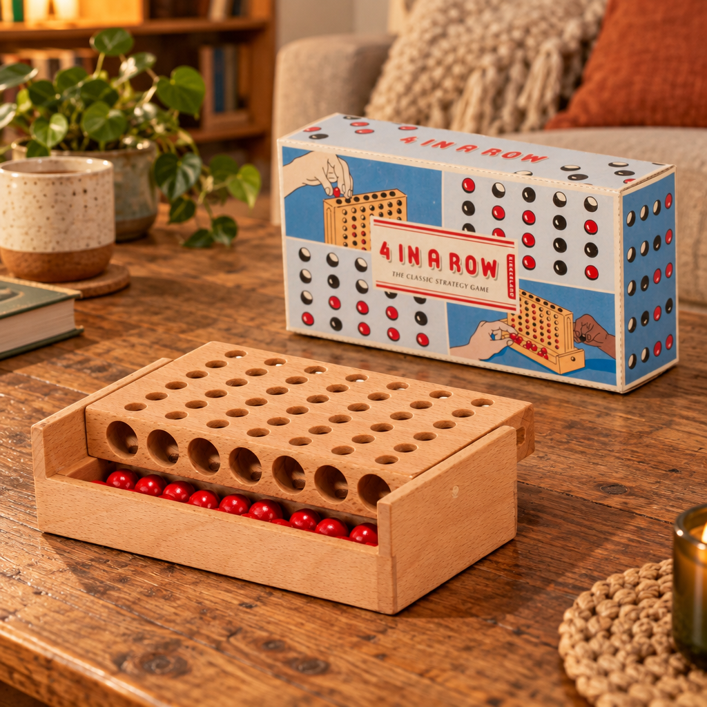Travel-Size Beechwood 4 in a Row Game