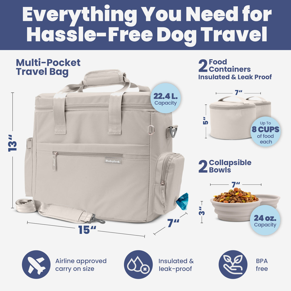 The Original Doggy Bag® Dog Travel Bag & Feeding Set