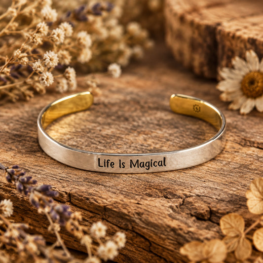 Life Is Magical Mixed Metal Cuff Bracelet