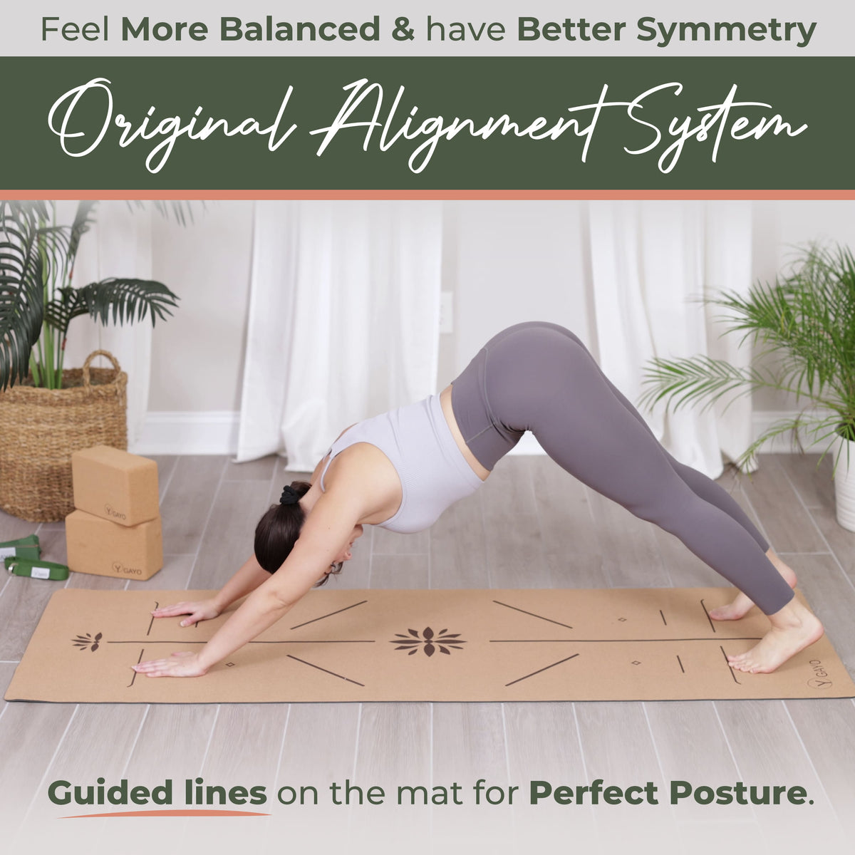 Premium Cork Yoga Mat with Alignment Guides