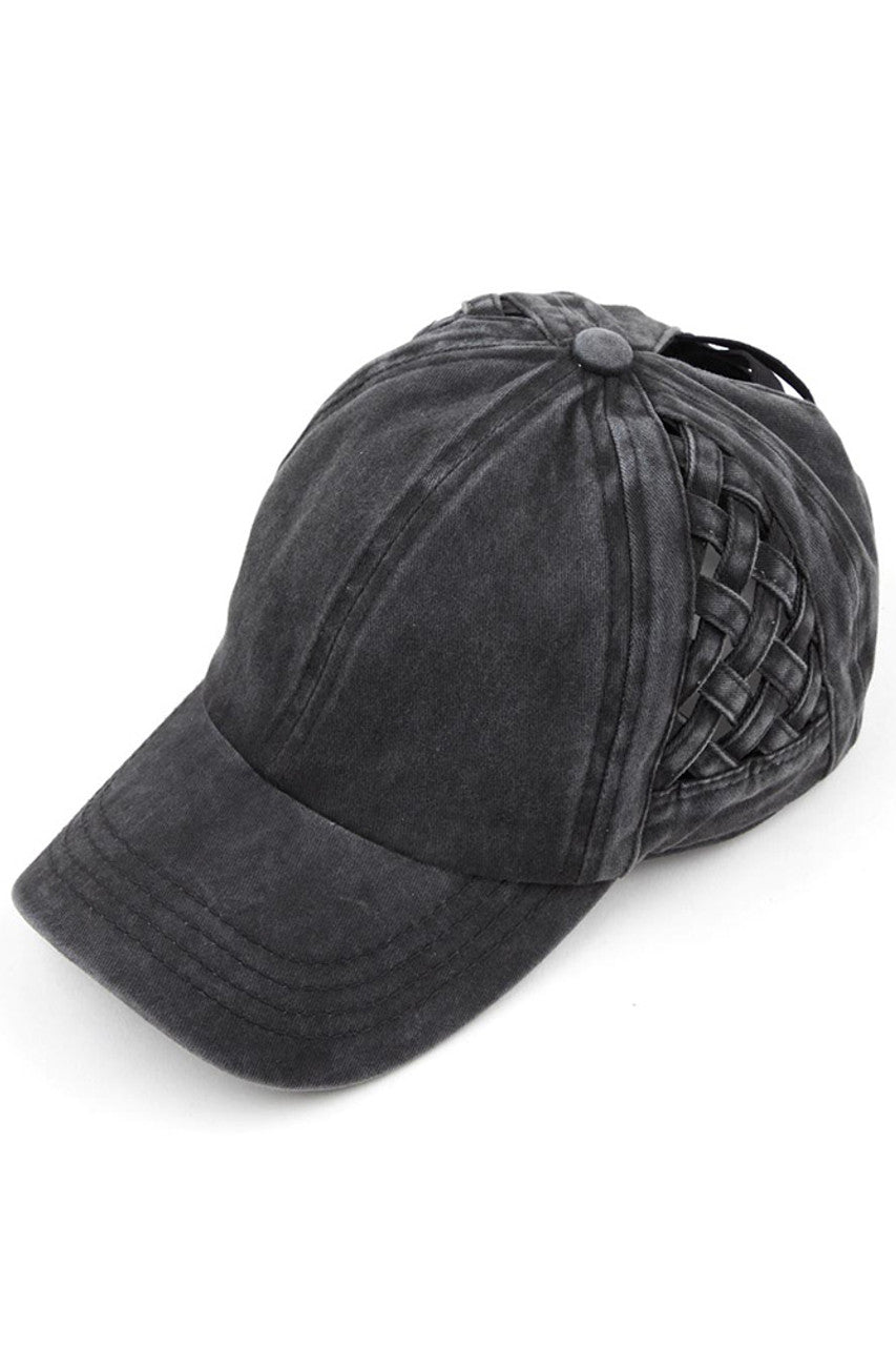 Basket-Weave Criss-Cross Ponytail Cap