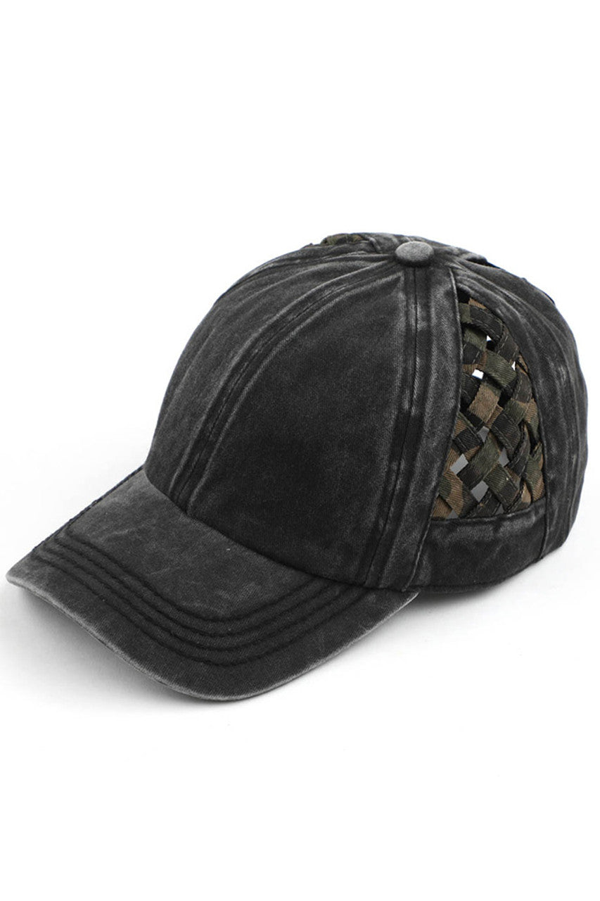 Basket-Weave Criss-Cross Ponytail Cap