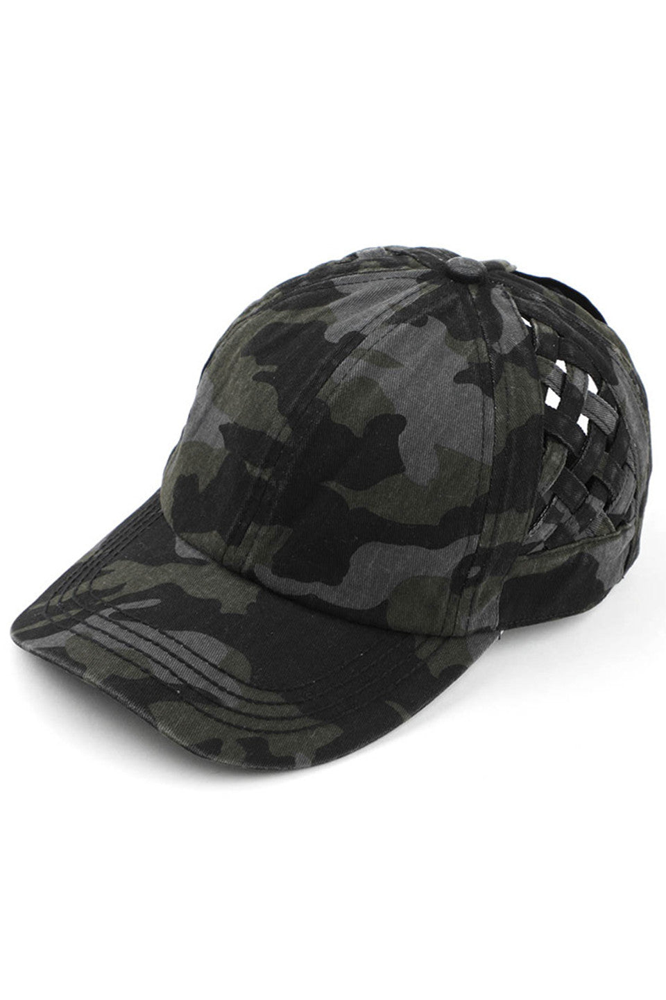 Basket-Weave Criss-Cross Ponytail Cap