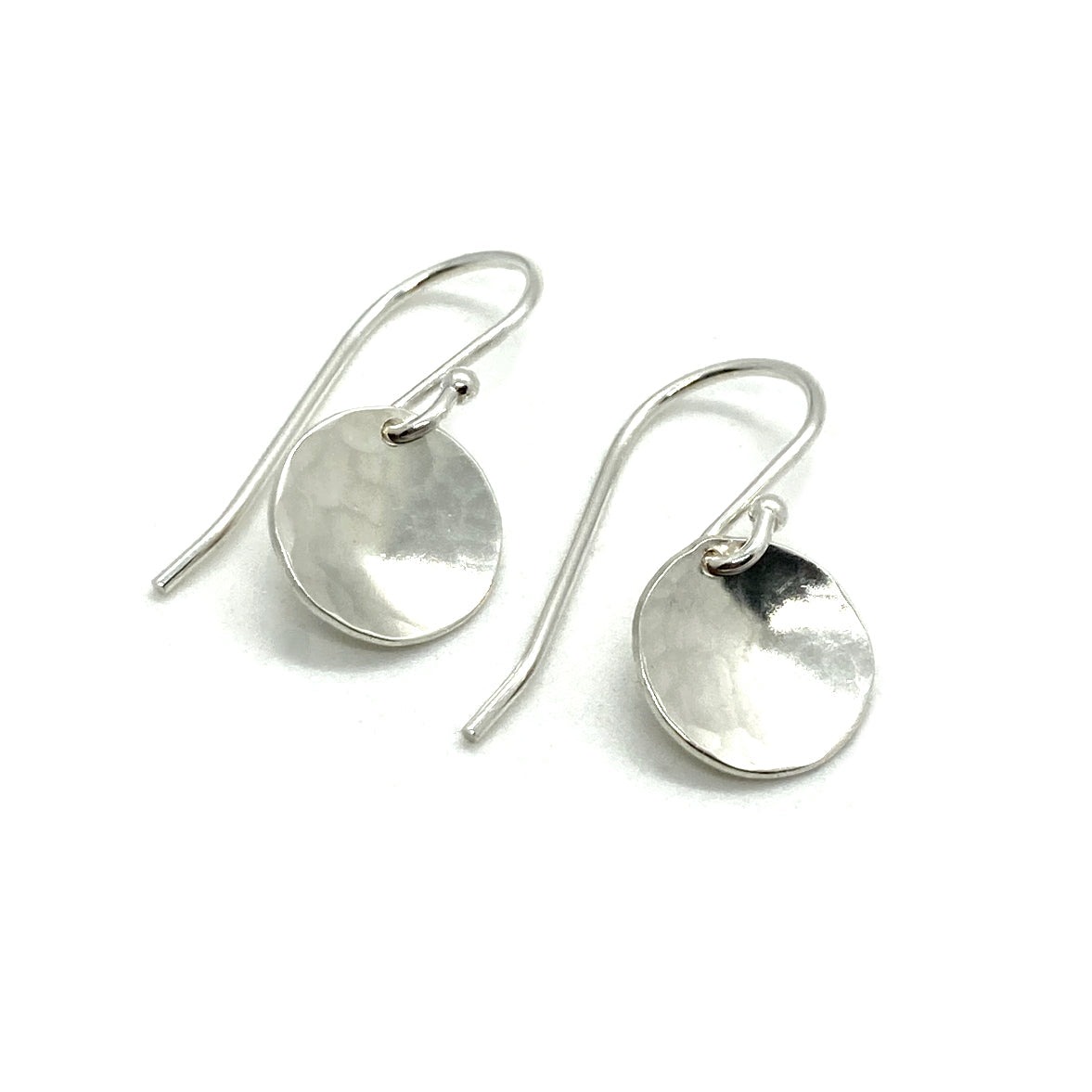 Small Full Moon Phase Hammered Circle Drop Earrings