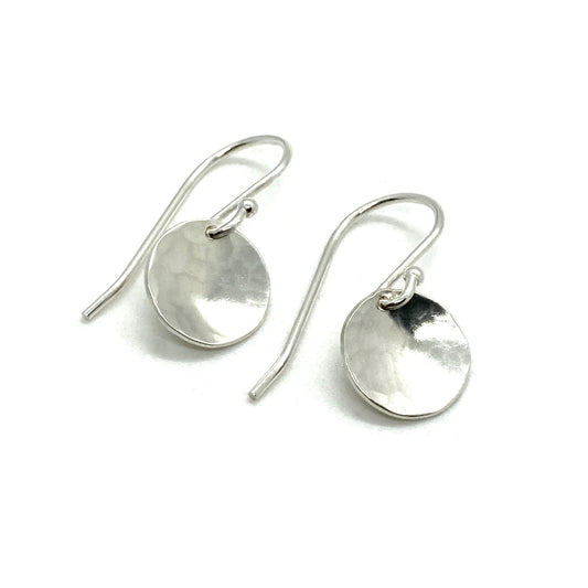 Small Full Moon Phase Hammered Circle Drop Earrings