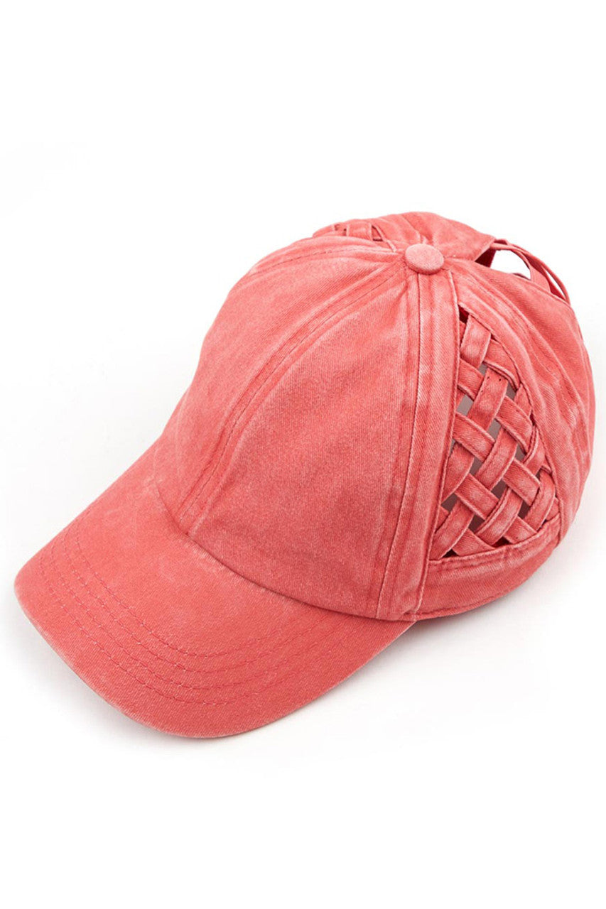 Basket-Weave Criss-Cross Ponytail Cap