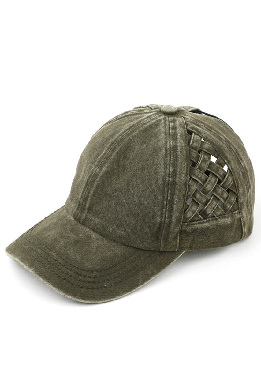 Basket-Weave Criss-Cross Ponytail Cap