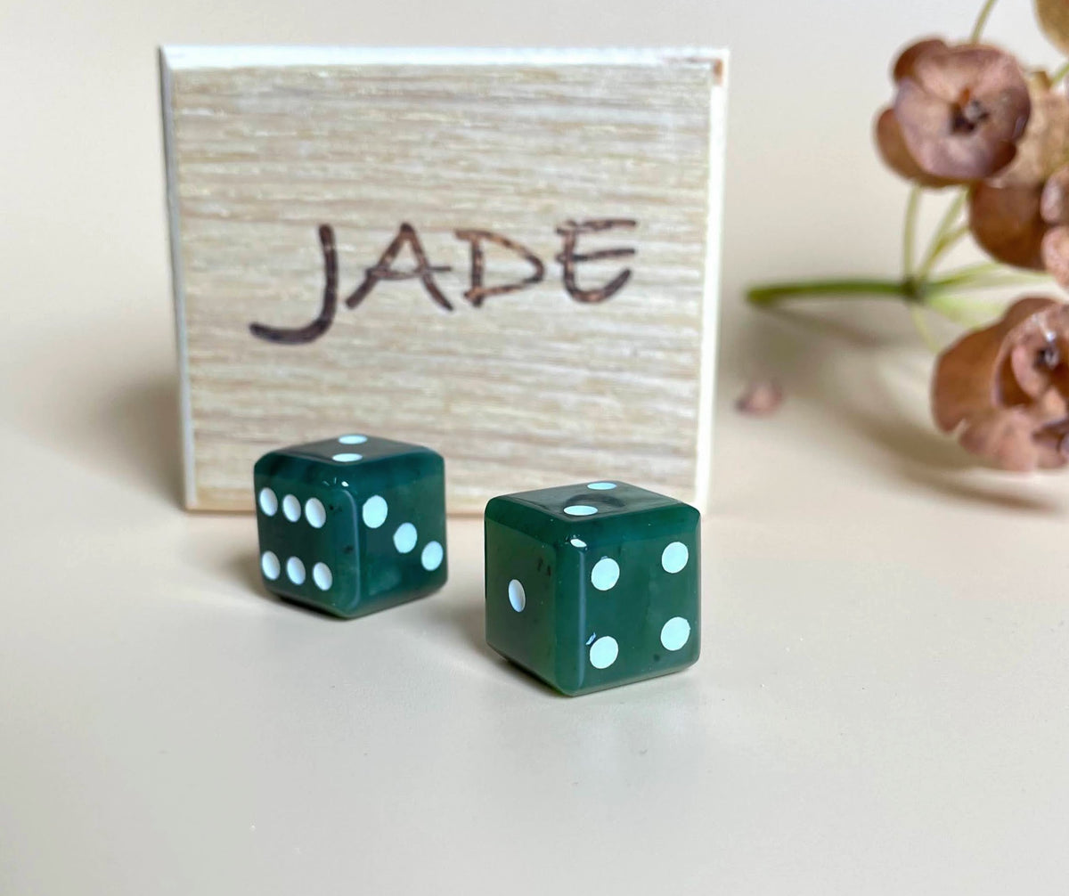 Lucky Jade Dice Set with Wood Display Box