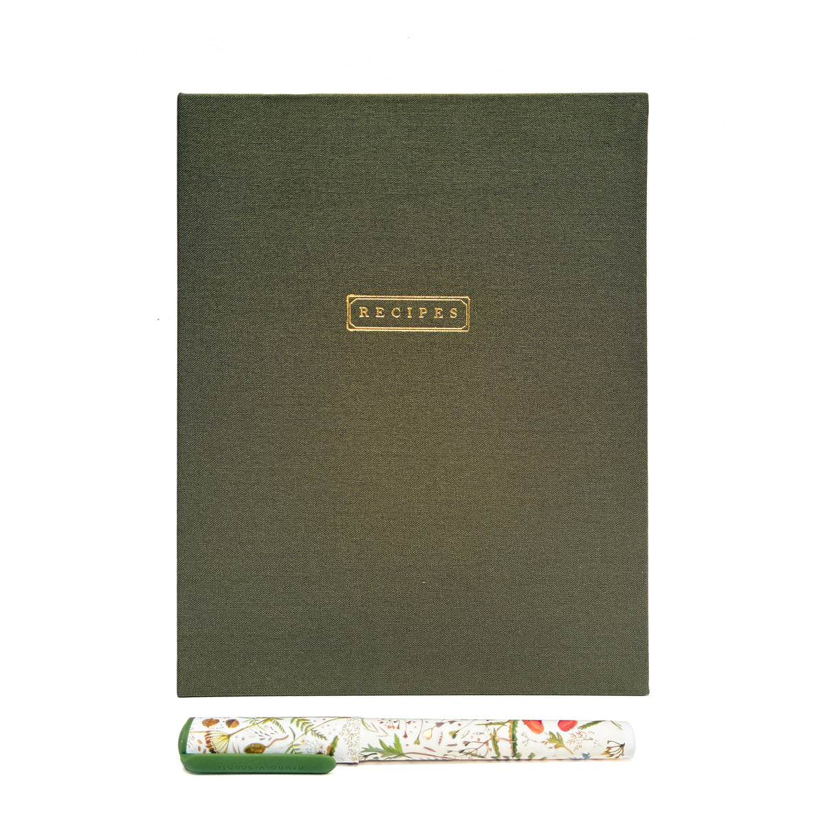 Olive Green Linen Recipe Binder | Gold Foil Cover