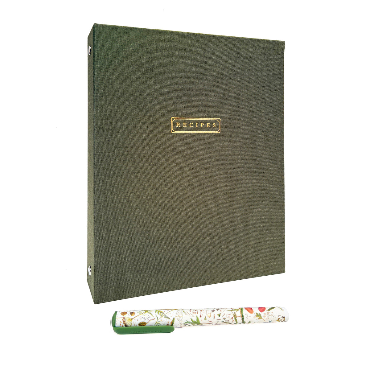 Olive Green Linen Recipe Binder | Gold Foil Cover