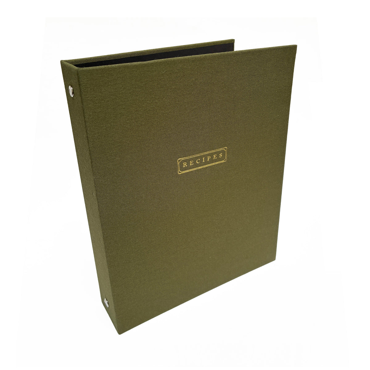 Olive Green Linen Recipe Binder | Gold Foil Cover