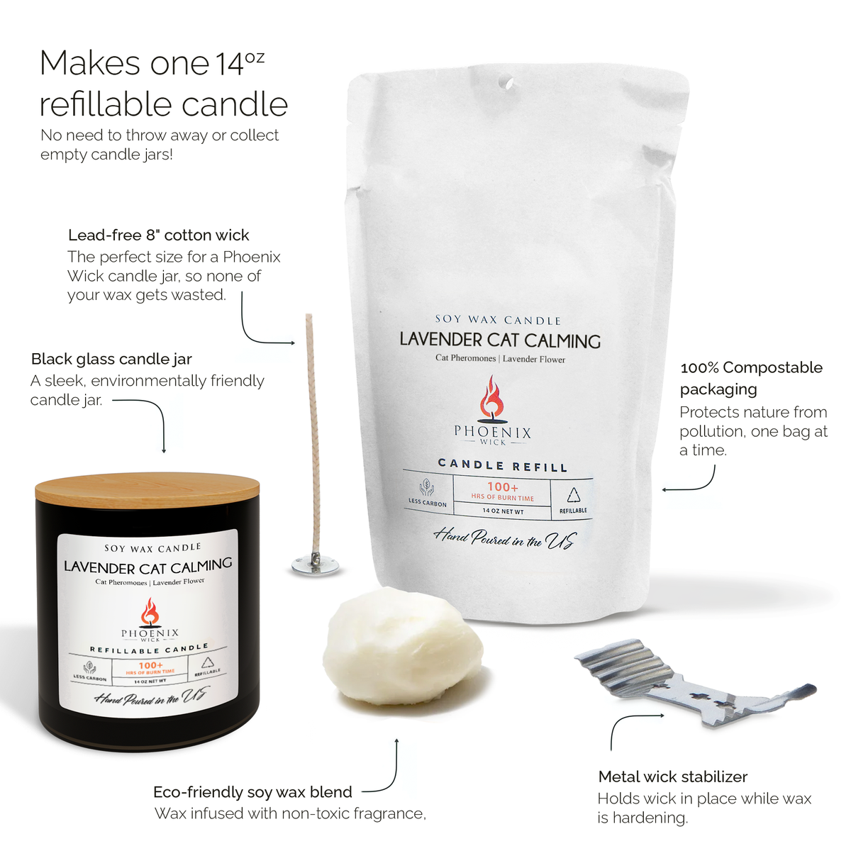 Cat Calming Soy Candle-Making Kit | 14 oz with Glass Jar