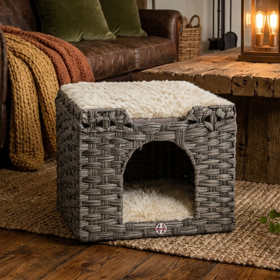 Huntley Cat House | Gray with Two Cushions