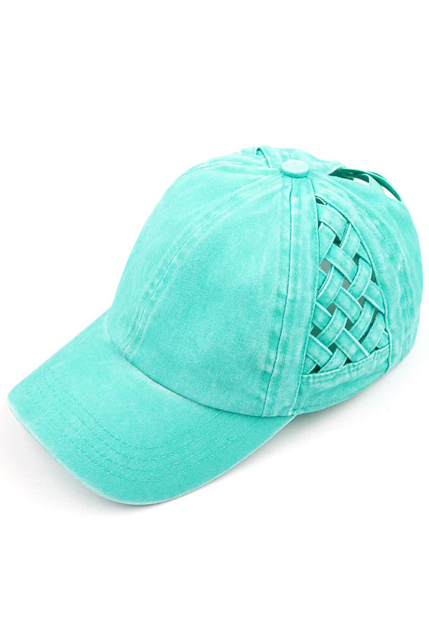 Basket-Weave Criss-Cross Ponytail Cap